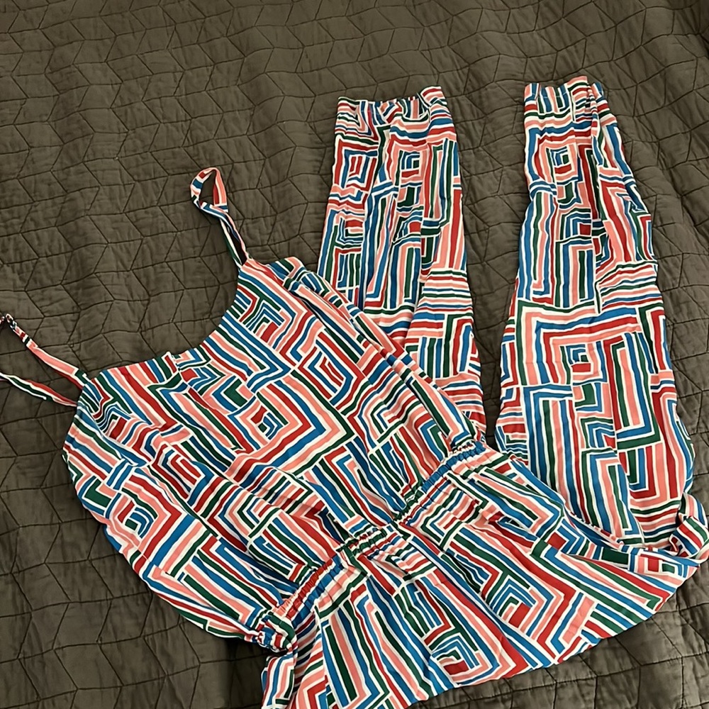 NooWorks XL Jumpsuit Overalls in Geometric Line Pattern